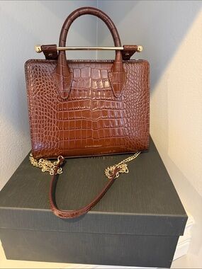 Strathberry Croc-Embossed Brown Mini Tote